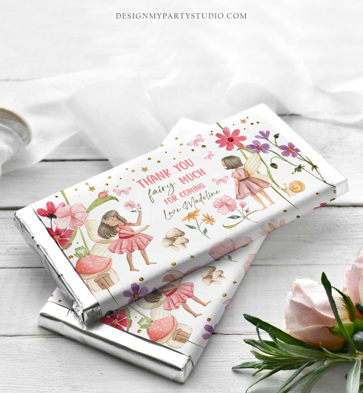 Editable Fairy Candy Bar Wrapper Fairy Chocolate Bar Label Fairy Birthday Favors Forest Garden Girl Digital Download Template Printable 0406