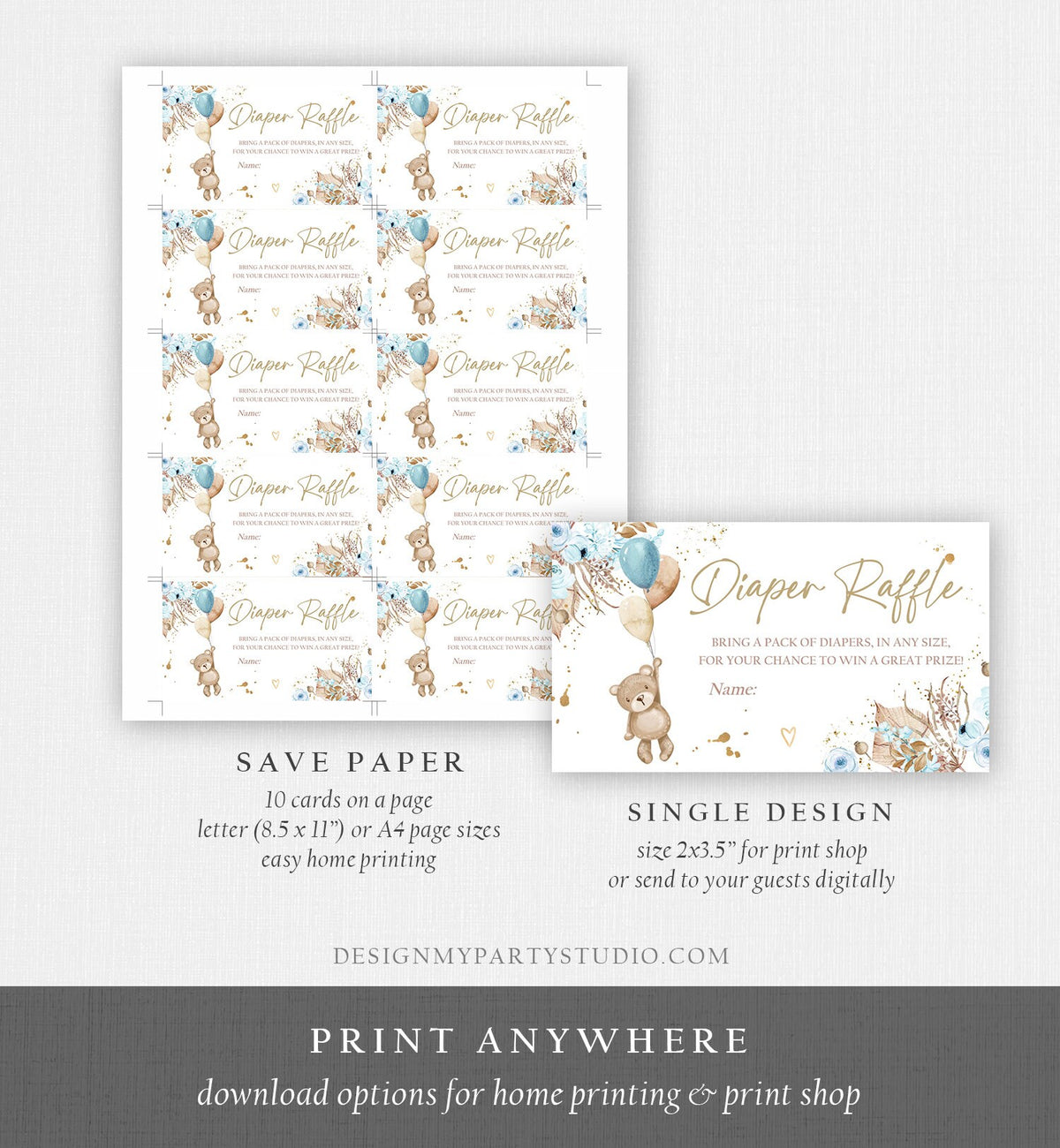 Editable Boho Teddy Bear Diaper Raffle Ticket Bear Baby Shower Pampas Grass Registry Card Diaper Game Boy Template PRINTABLE Corjl 0421