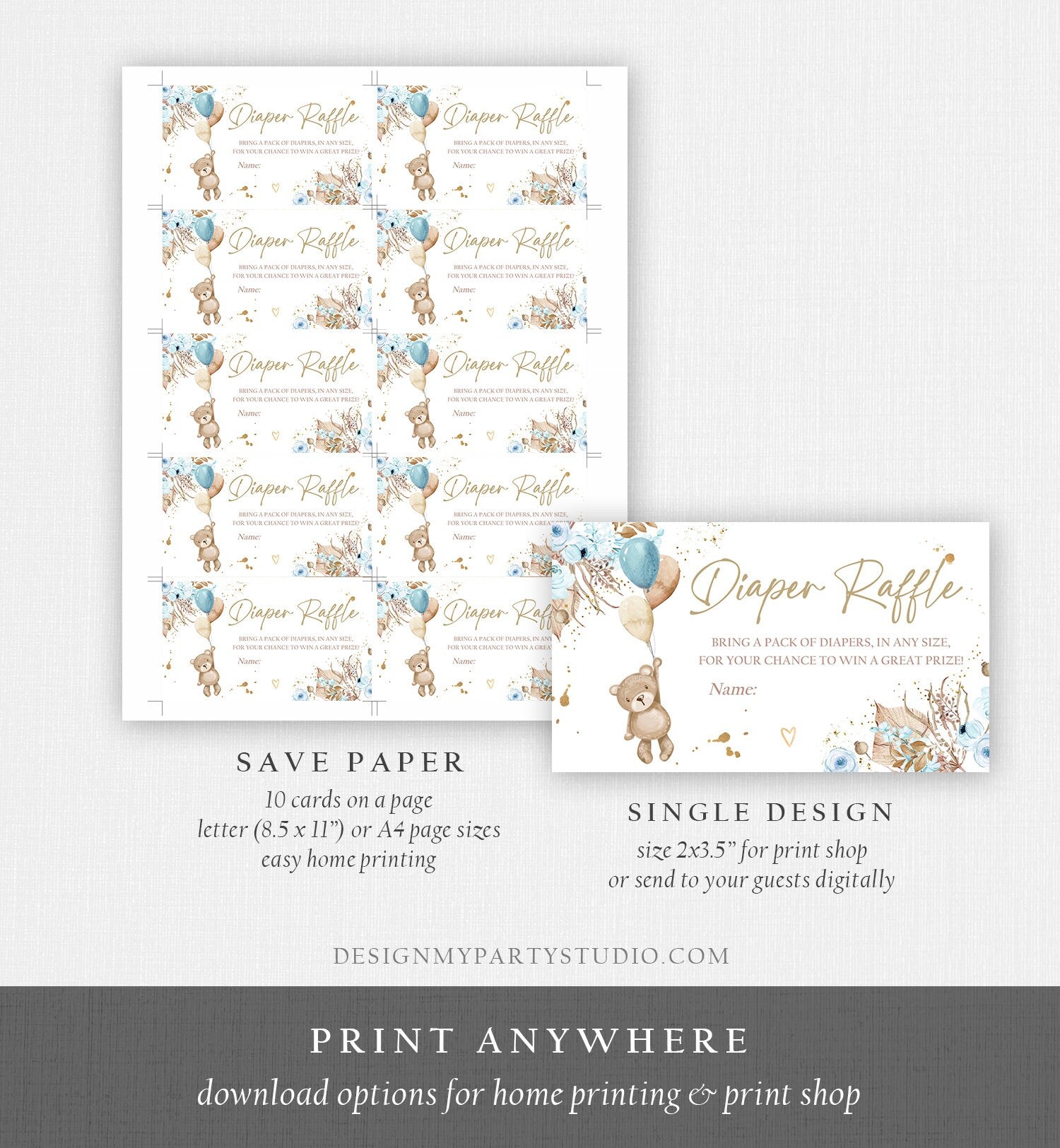 Editable Boho Teddy Bear Diaper Raffle Ticket Bear Baby Shower Pampas Grass Registry Card Diaper Game Boy Template PRINTABLE Corjl 0421