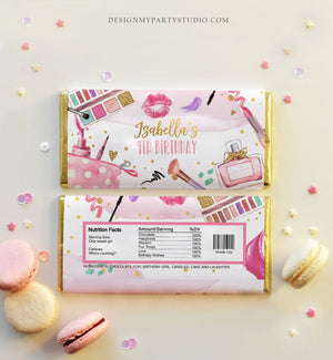Editable Spa Party Candy Bar Wrapper Glitters and Glamour Birthday Labels Fashion Makeup Girl Glamour Download Corjl Template Printable 0420
