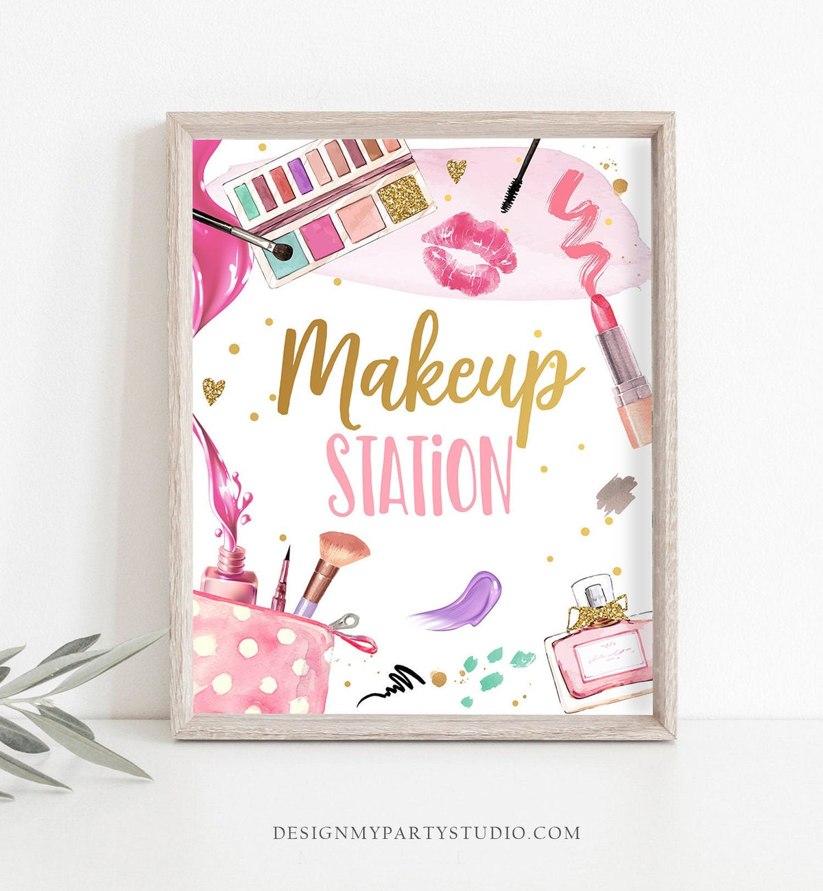 Makeup Station Sign Spa Party Sign Spa Birthday Sign Makeup Party Sign Girl Glitters and Glamour Decor Table Decor Download Printable 0420