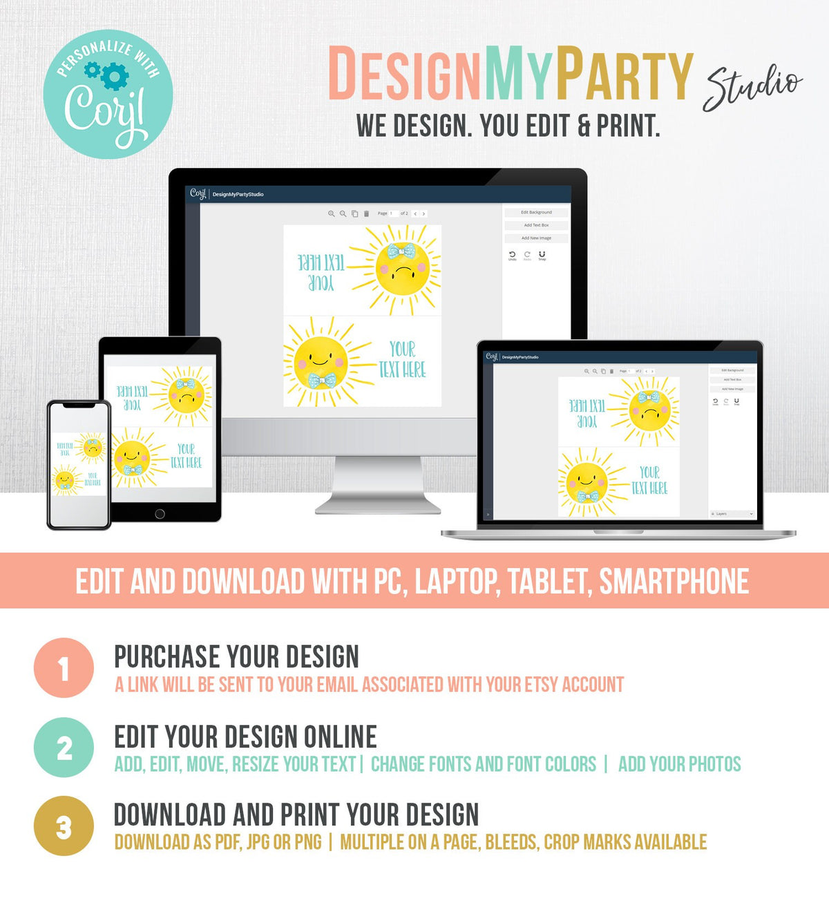 Editable Sunshine Food Label Little Sunshine Birthday Food Cards Tent Card Boy Blue Summer Sunshine Party Digital Template Printable 0141