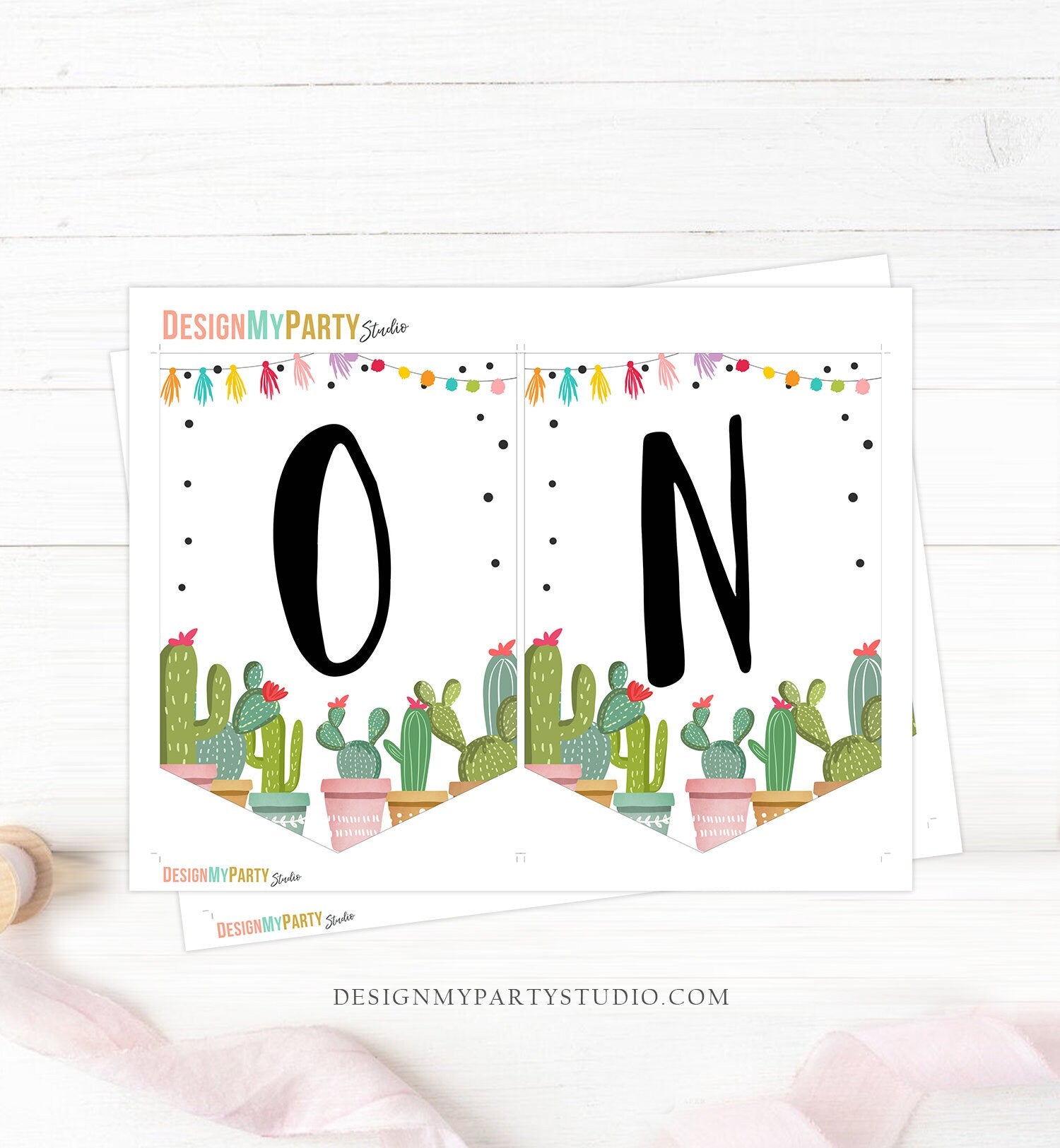 Cactus High Chair Banner Girl 1st First Birthday Pink ONE Fiesta Birthday Party Decor One Garland Cactus Succulent PRINTABLE Digital 0254