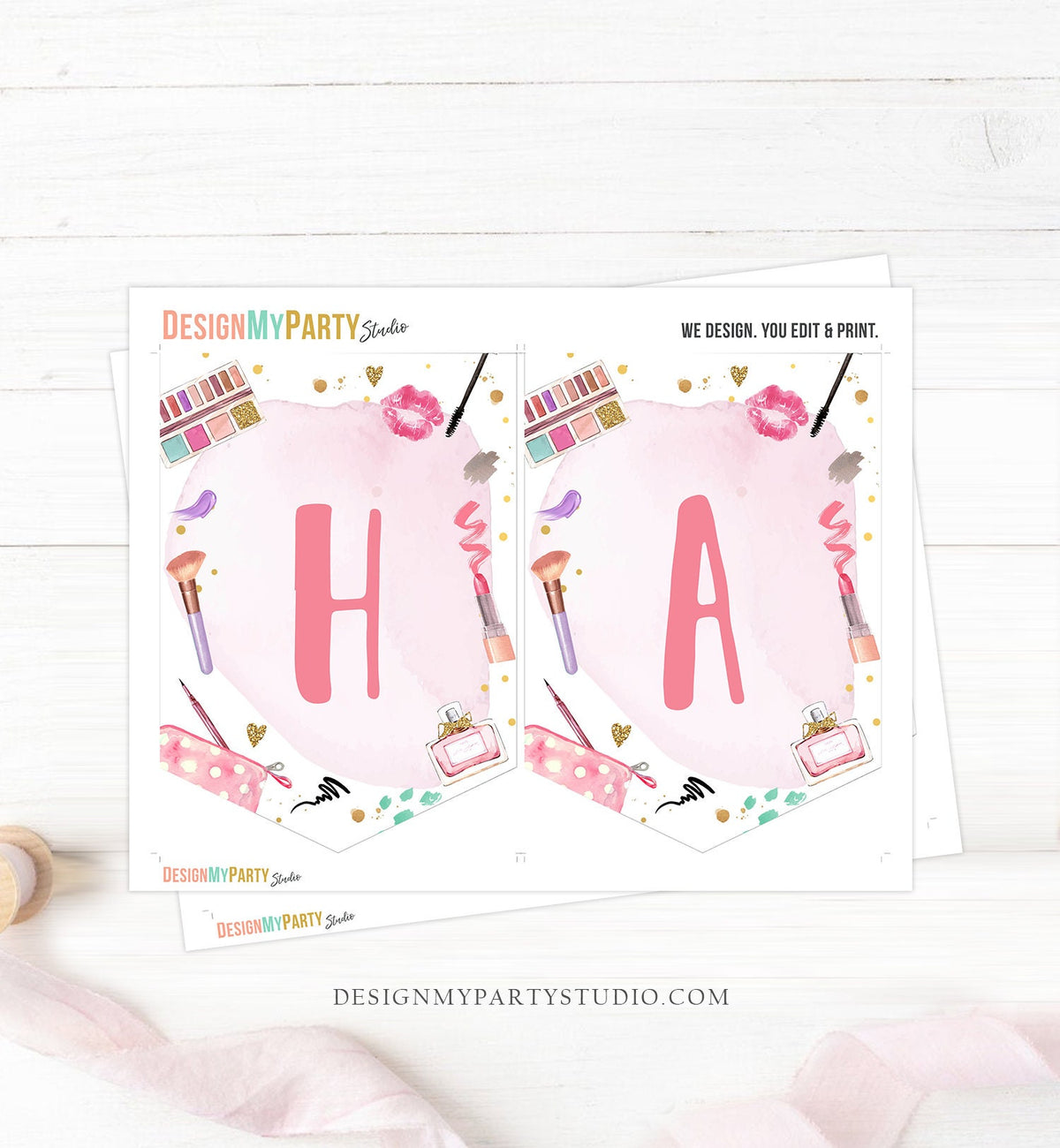 Spa Party Happy Birthday Banner Spa Glitters Glamour Banner Birthday Girl Pink Makeup Decoration Instant Digital Download Printable 0420