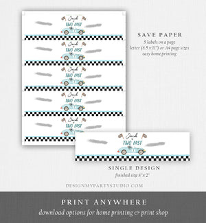Editable Two Fast Water Bottle Labels Race Car Birthday Party Decor Racing Birthday Boy 2 Growing Up Download Printable Template Corjl 0424