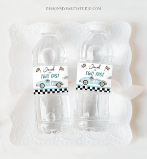 Editable Two Fast Water Bottle Labels Race Car Birthday Party Decor Racing Birthday Boy 2 Growing Up Download Printable Template Corjl 0424