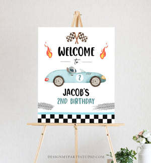 Editable Racing Birthday Welcome Sign Race Car Birthday Sign Growing Up Two Fast 2nd Birthday Blue Boy Decor Template Corjl PRINTABLE 0424