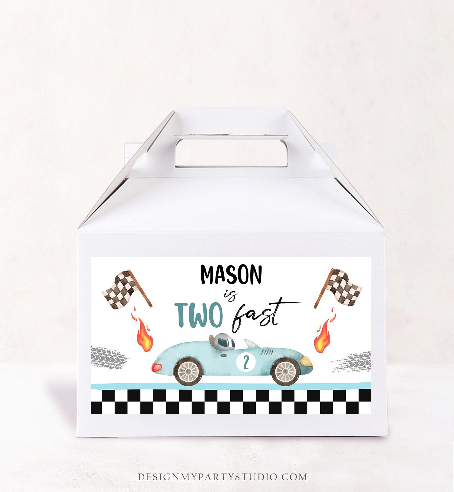 Editable Two Fast Gable Box Favor Label Race Car Birthday Favor Box Label Boy Racing Growing Up Two Fast Download Printable Corjl 0424
