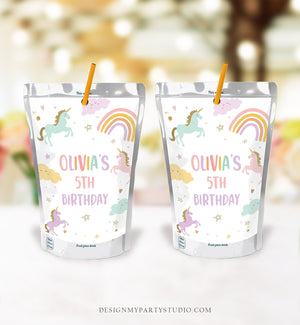 Editable Unicorn Capri Sun Labels Juice Pouch Labels Magical Unicorn Birthday Party Pastel Rainbow Download Corjl Template Printable 0426