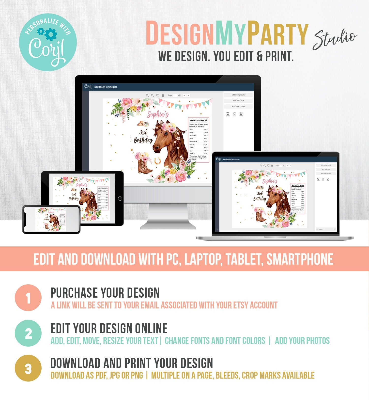 Editable Horse Birthday Chip Bag Cowgirl Party Decor Girl Pony Birthday Saddle Up Pink Floral Horse Snack Favors Digital Corjl Template 0408