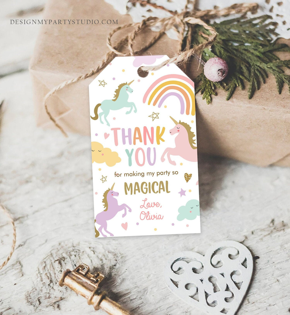 Editable Unicorn Favor Tags Magical Birthday Thank you tags Label Rainbow Birthday Gift Tags Pink Pastel Girl Template PRINTABLE Corjl 0426