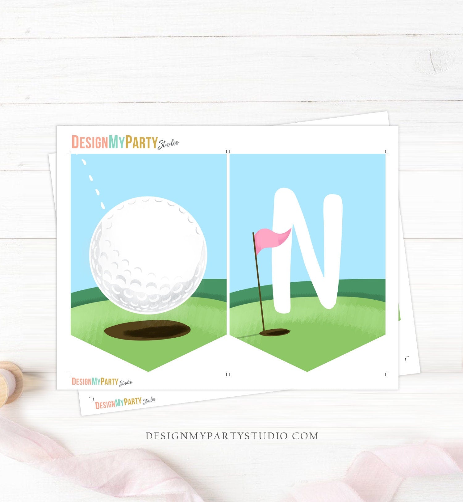 Golf High Chair Banner Hole in One 1st First Birthday Girl Pink High Chair ONE Banner Party Par-tee Golfing Digital Download Printable 0405