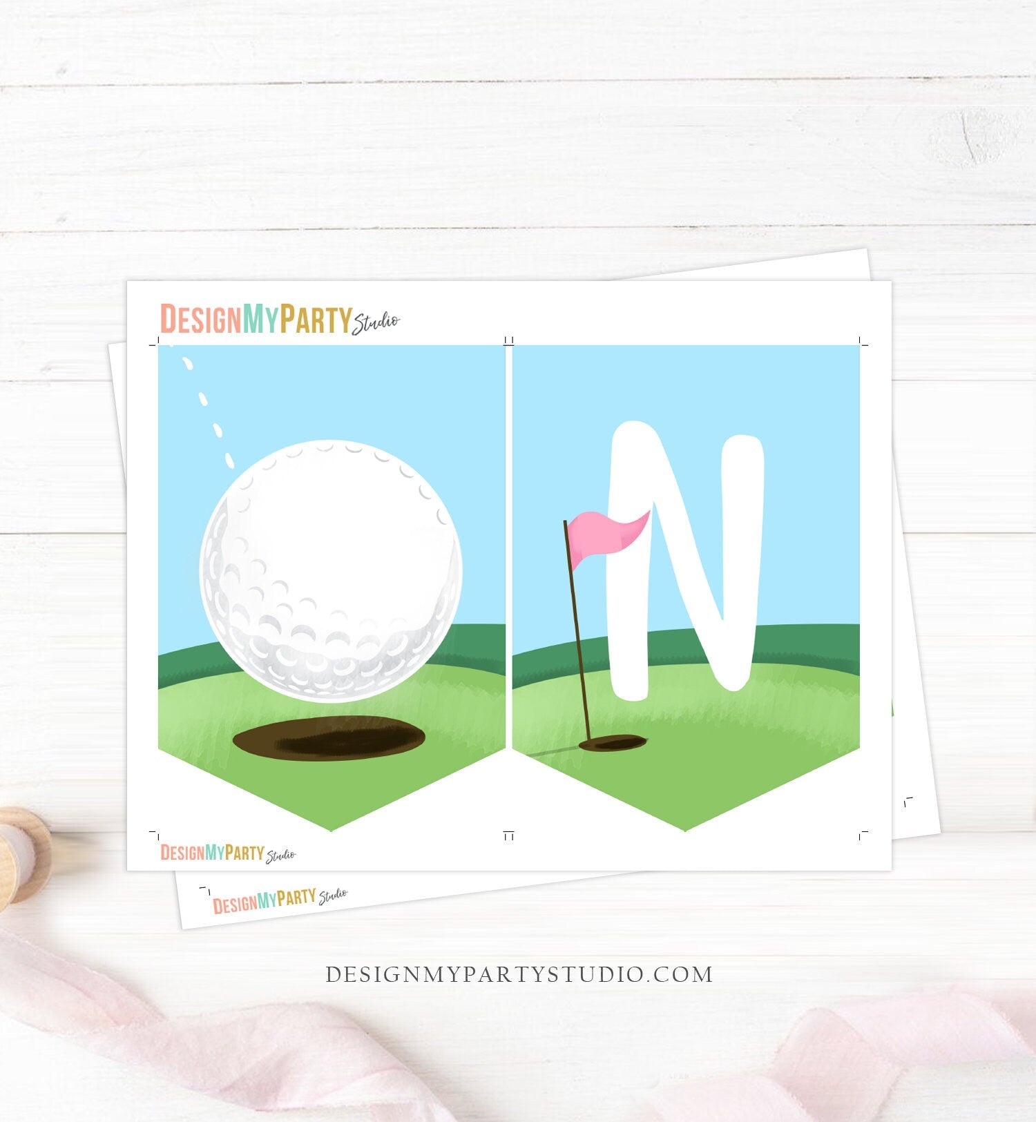 TWO Golf High Chair Banner Hole in One 2nd First Birthday Girl High Chair Banner Party Decor Par-tee Golfing Digital Download Printable 0405