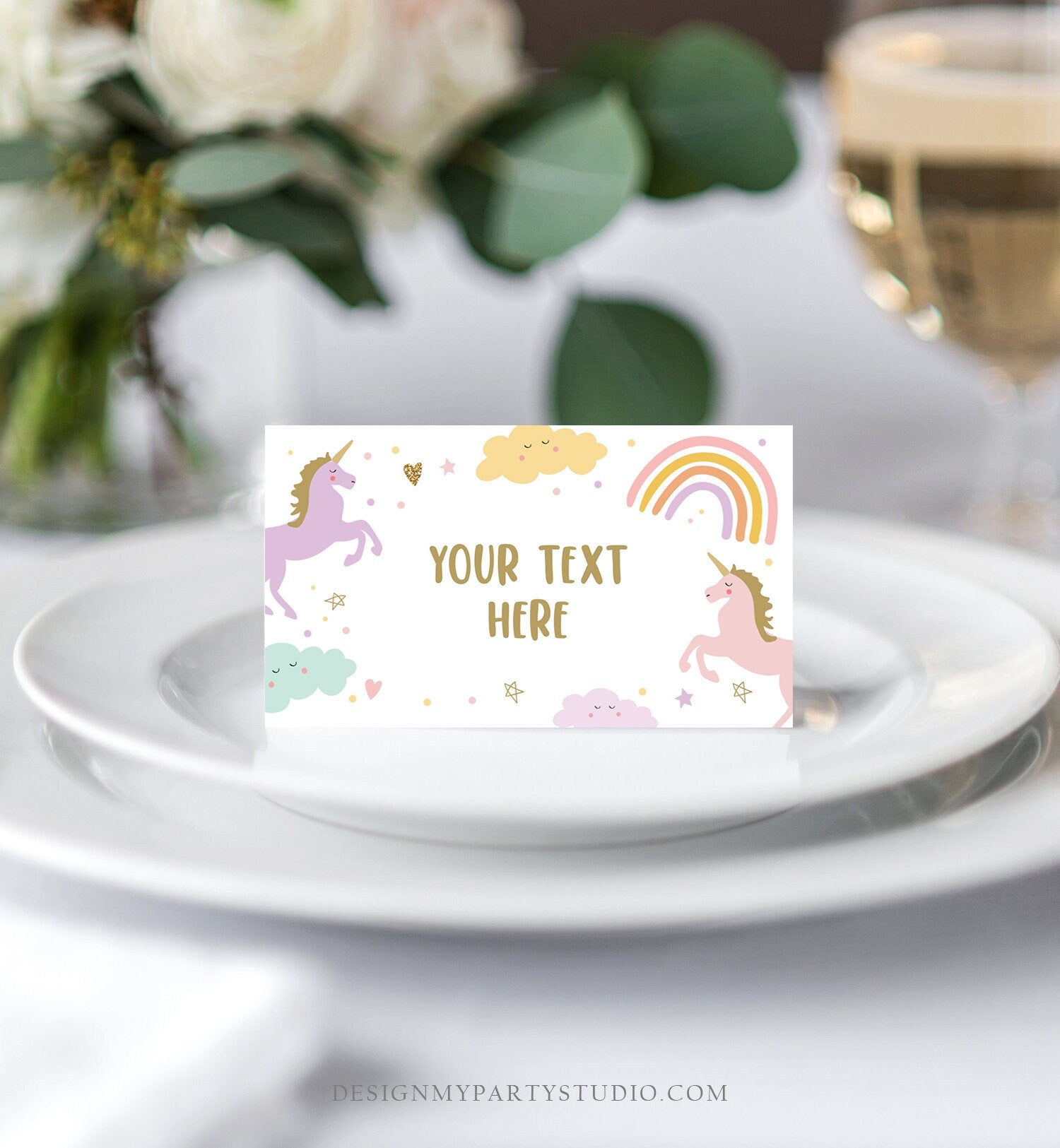 Editable Unicorn Food Labels Rainbow Magical Place Card Tent Card Name Card Girl Birthday Unicorn Party Decor Digital Corjl Template 0426