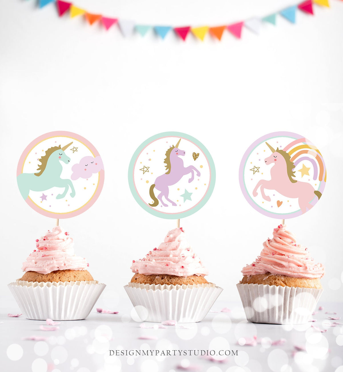 Unicorn Cupcake Toppers Unicorn Birthday Party Decoration Magical Pastel Unicorn Party Girl Rainbow Instant Download Digital PRINTABLE 0426