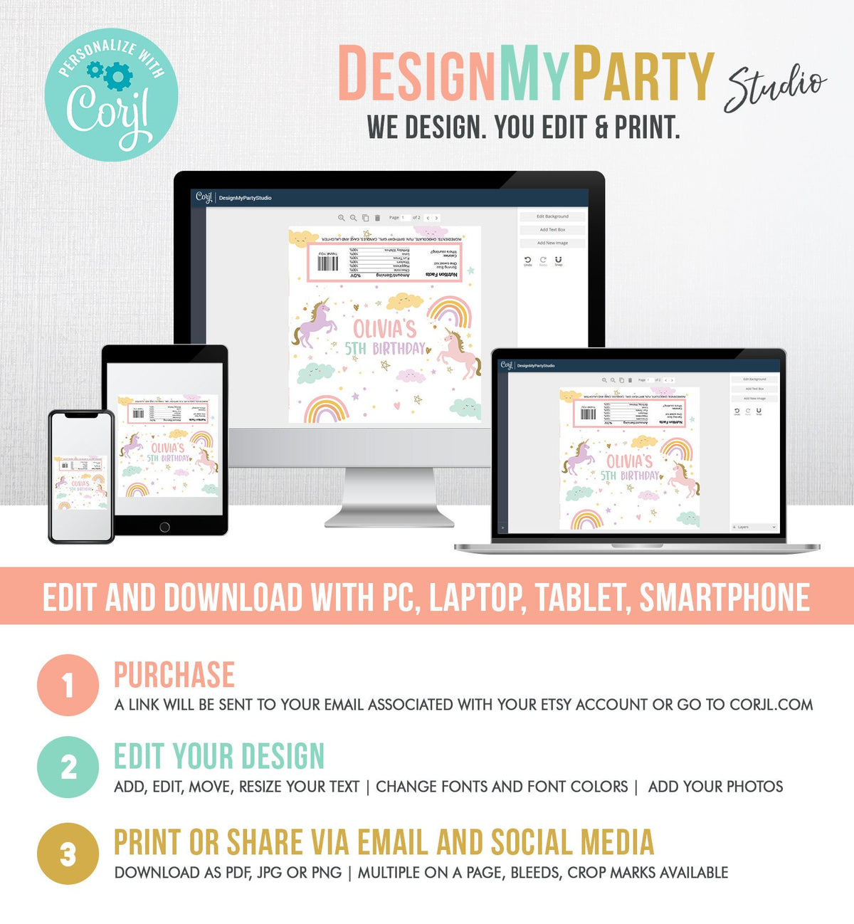 Editable Unicorn Candy Bar Wrapper Pastel Unicorn Chocolate Bar Labels Magical Label Rainbow Girl Digital Download Template Printable 0426