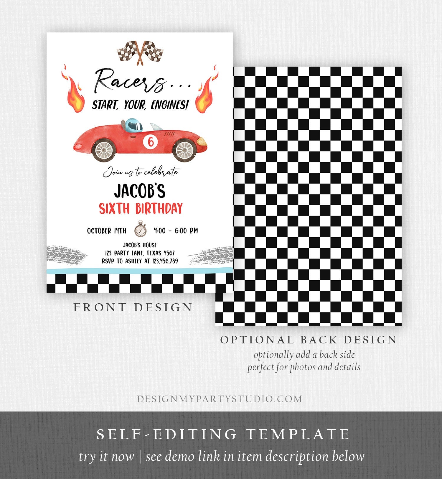 Editable Racing Birthday Invitation Racers Start Your Engines Race Car Party Little Racer Digital Download Evite Template Printable 0424