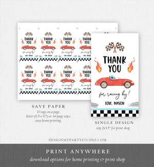 Editable Racing Favor Tags Race Car Birthday Thank you Label Growing Up Two Fast Gift tags Red Race Cars 2nd Template Corjl PRINTABLE 0424