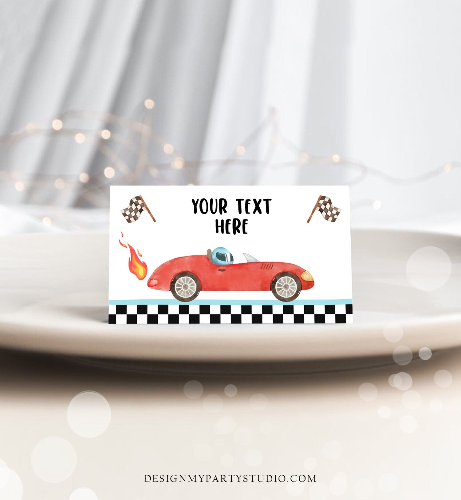 Editable Food Labels Race Car Birthday Racing Food Labels Place Card Tent Card Escort Card Growing Up Two Fast 2nd Boy Template Corjl 0424
