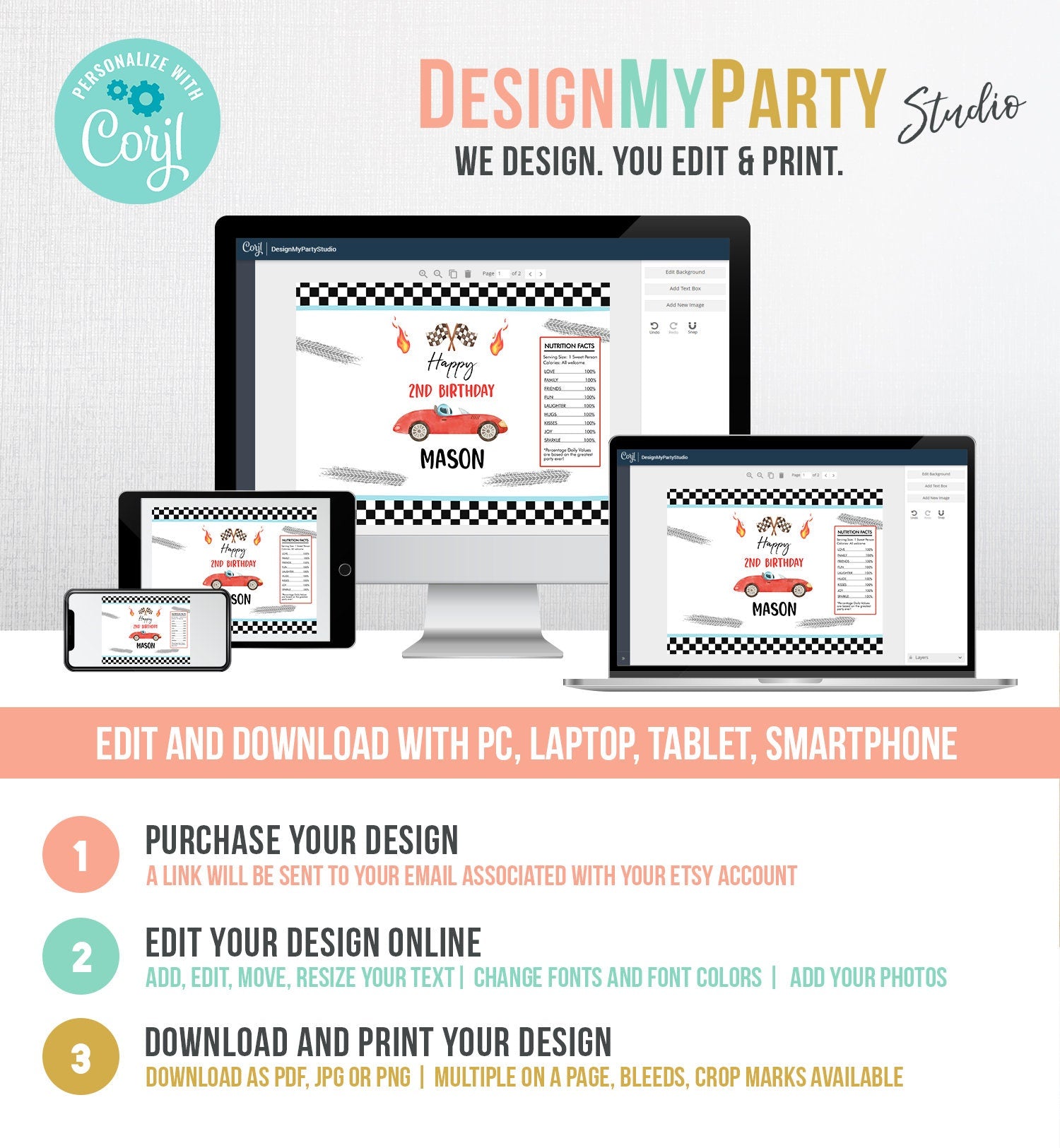 Editable Race Car Chip Bag Growing Up Two Fast Birthday Party Decor Boy Racing Party Favors 2nd Birthday Red Car Digital Corjl Template 0424