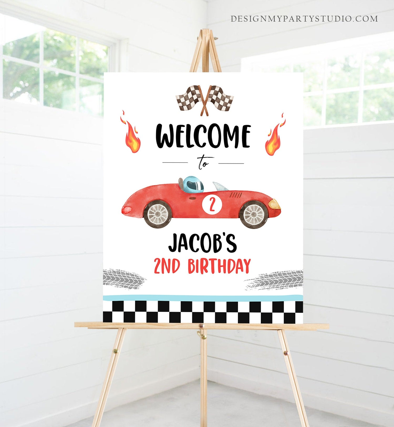 Editable Racing Birthday Welcome Sign Race Car Birthday Sign Growing Up Two Fast Two 2nd Birthday Boy Decor Template Corjl PRINTABLE 0424
