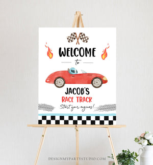 Editable Racing Birthday Welcome Sign Race Car Birthday Sign Growing Up Two Fast 2nd Birthday Red Boy Decor Template Corjl PRINTABLE 0424