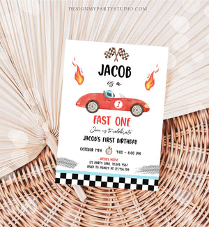 Editable Race Car 1st Birthday Invitation Fast One Invite First Birthday Racing Party Boy Download Printable Template Digital Corjl 0424