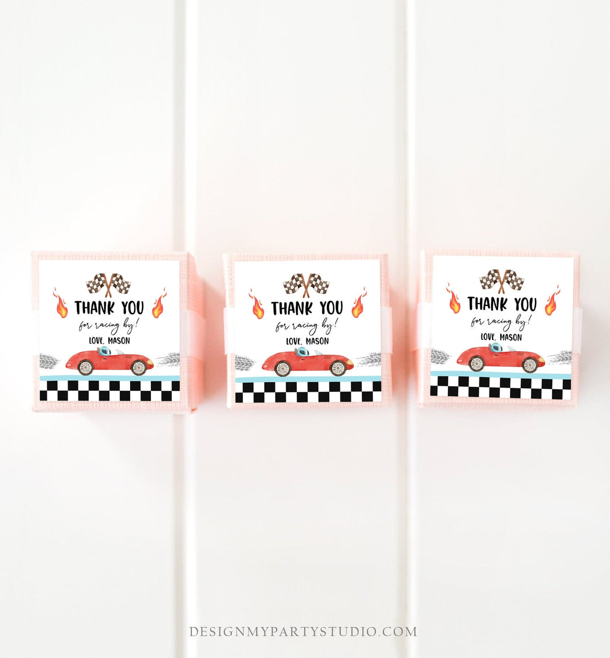 Editable Racing Favor Tags Race Car Birthday Thank you Label Growing Up Two Fast Stickers Red Race Cars 2nd Template Corjl PRINTABLE 0424
