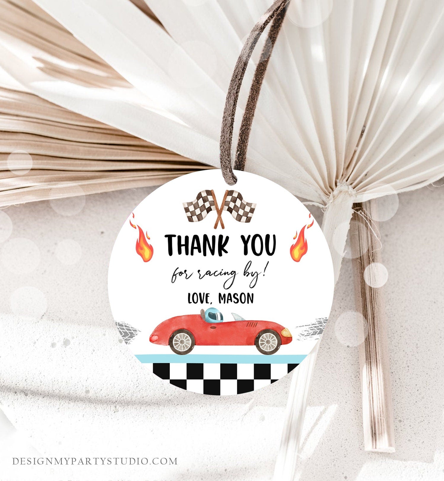 Editable Racing Favor Tags Race Car Birthday Thank you Label Growing Up Two Fast Stickers Red Race Cars 2nd Template Corjl PRINTABLE 0424