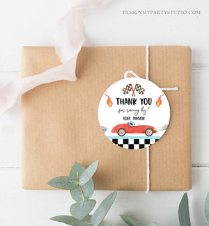Editable Racing Favor Tags Race Car Birthday Thank you Label Growing Up Two Fast Stickers Red Race Cars 2nd Template Corjl PRINTABLE 0424