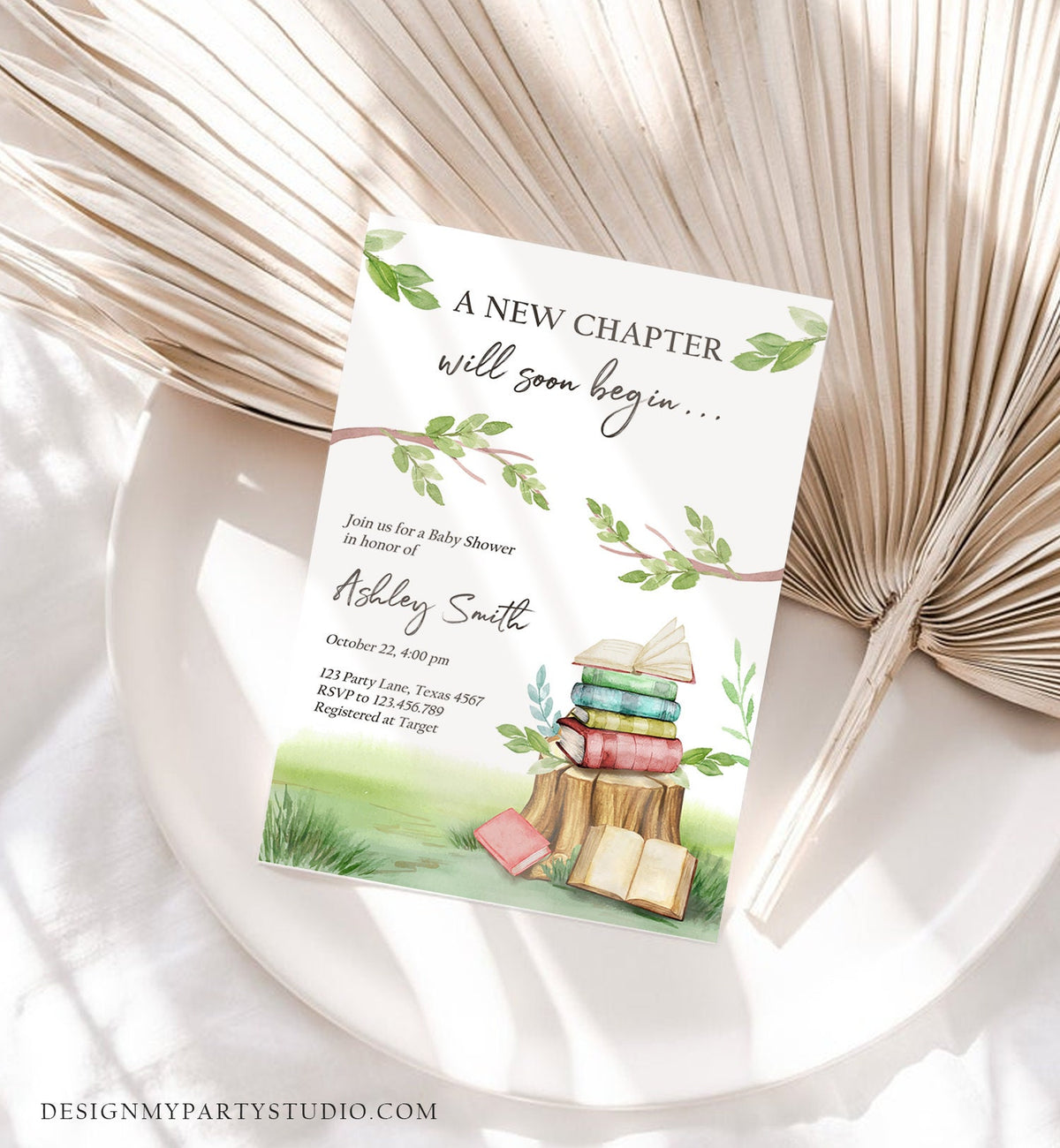 Editable Storybook Baby Shower Invitation Gender Neutral New Chapter Book Themed Baby Shower Digital Download Evite Template Printable 0427