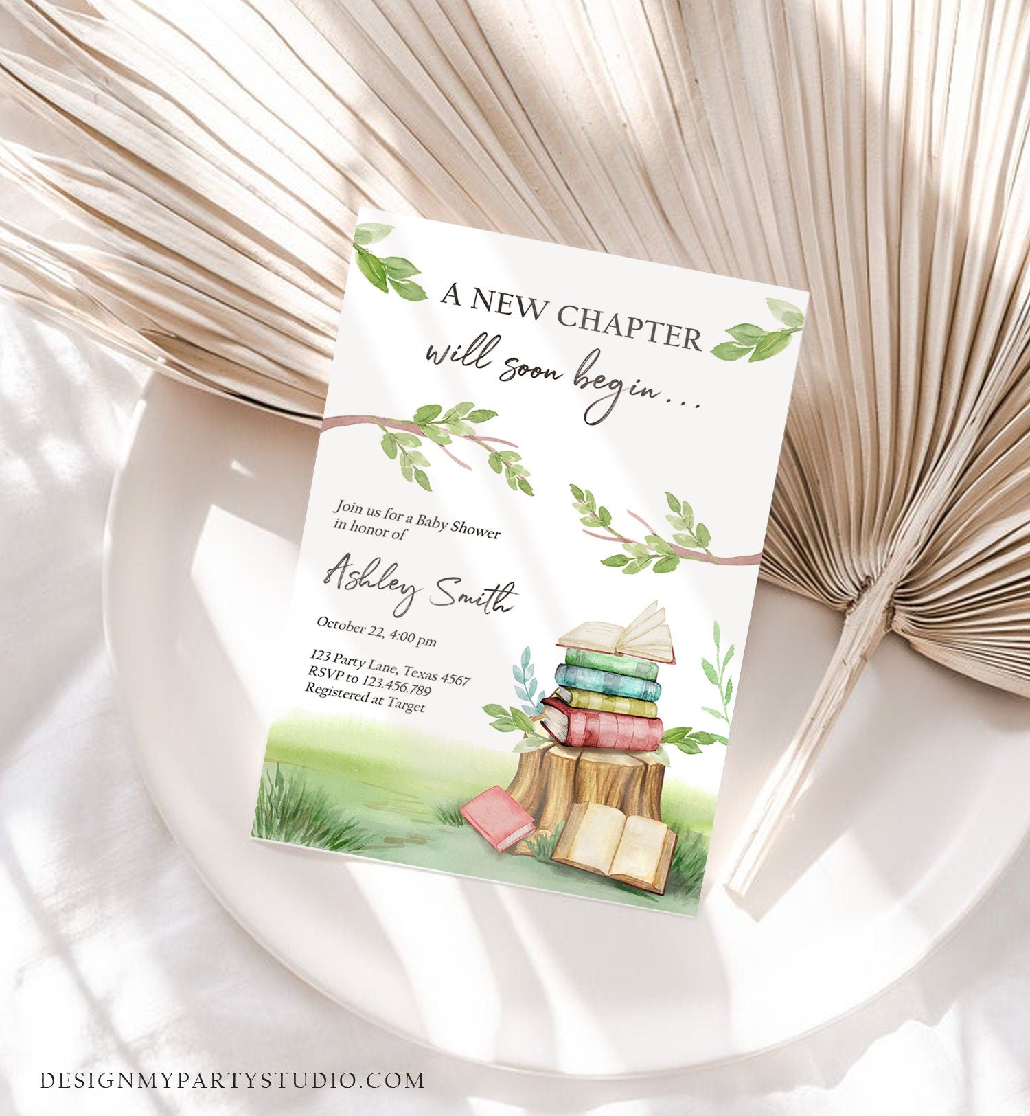 Editable Storybook Baby Shower Invitation Gender Neutral New Chapter Book Themed Baby Shower Digital Download Evite Template Printable 0427