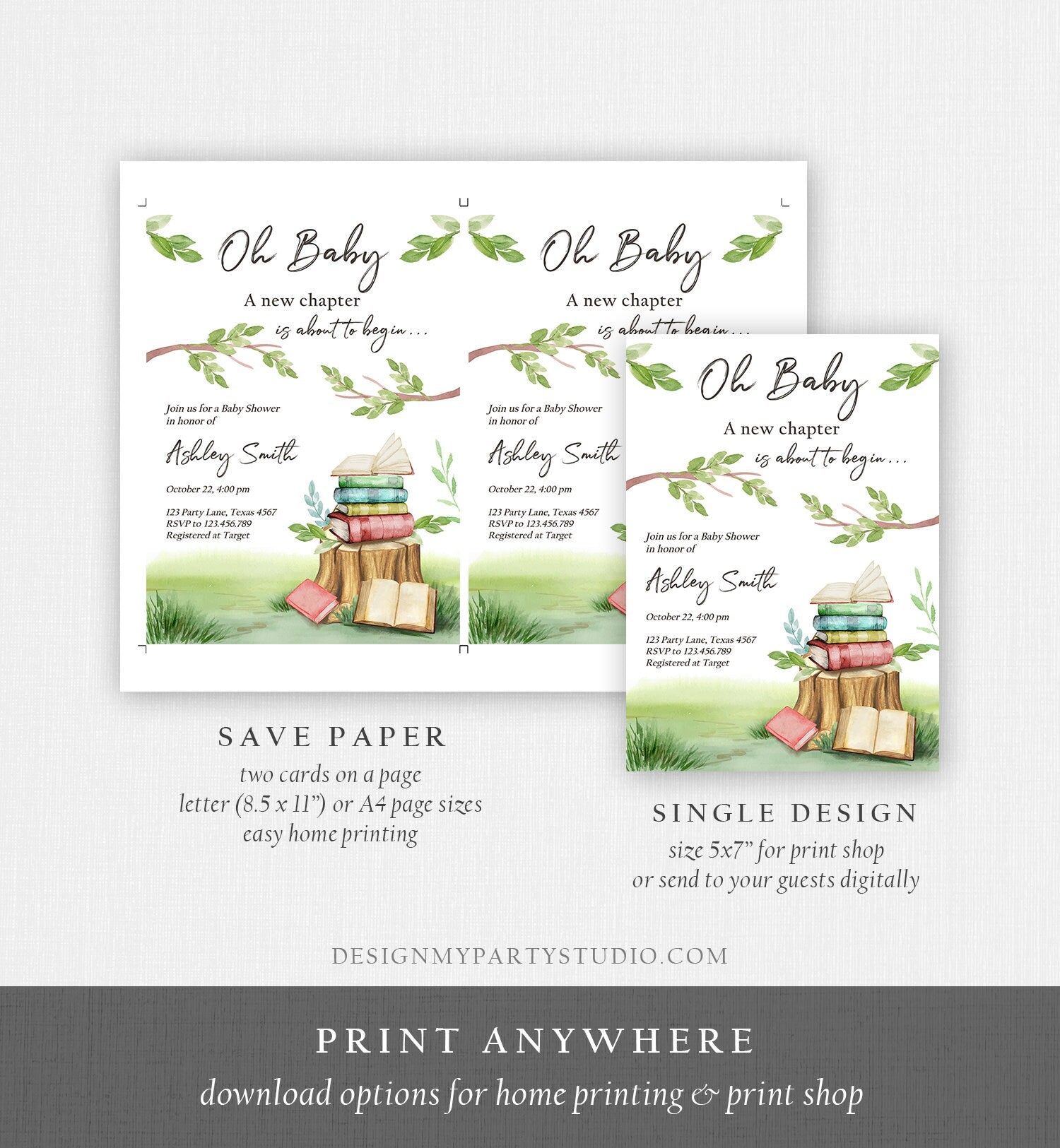 Editable Storybook Baby Shower Invitation Gender Neutral New Chapter Book Baby Shower Digital Download Evite Template Printable 0427