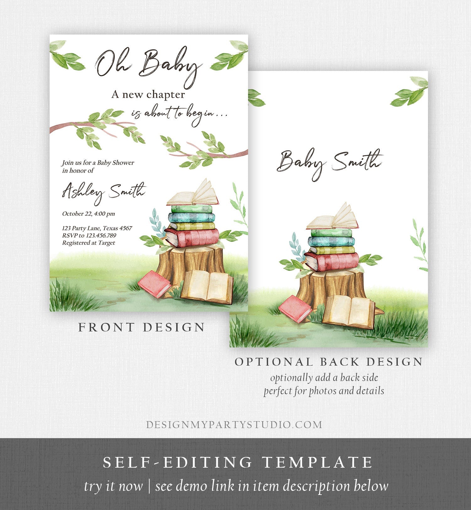 Editable Storybook Baby Shower Invitation Gender Neutral New Chapter Book Baby Shower Digital Download Evite Template Printable 0427