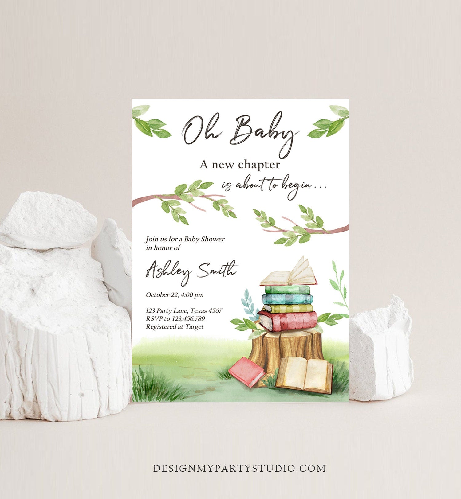 Editable Storybook Baby Shower Invitation Gender Neutral New Chapter Book Baby Shower Digital Download Evite Template Printable 0427