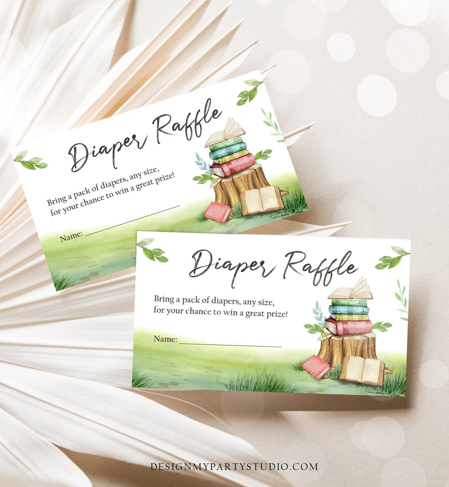 Editable Diaper Raffle Ticket Storybook Diaper Game Card Book Baby shower Gender Neutral Vintage Digital Download Template Printable 0427