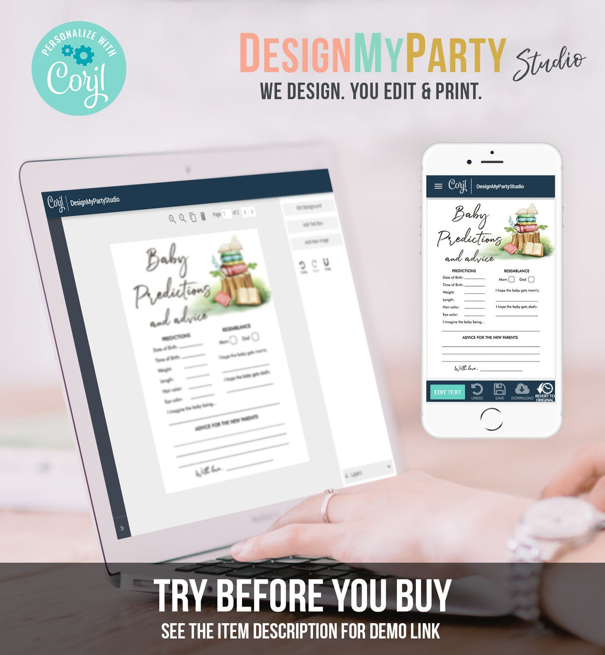 Editable Baby Predictions Baby Shower Game Advice for Parents Storybook Baby Shower Activity Book Shower Digital Template Printable 0427