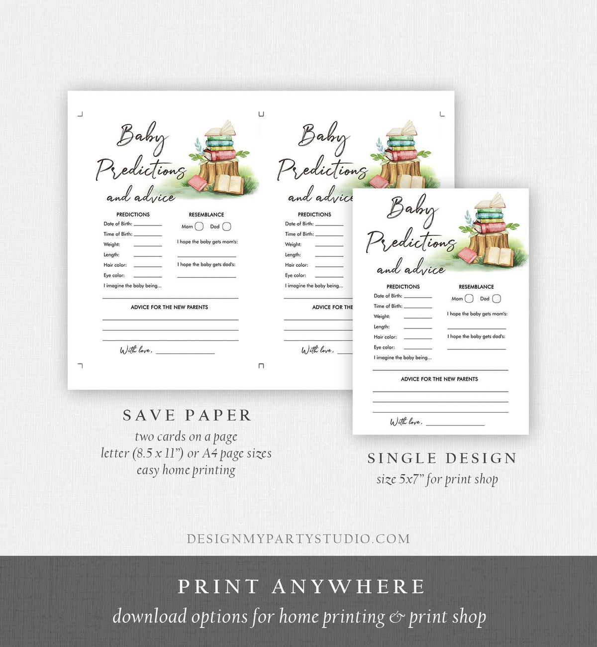 Editable Baby Predictions Baby Shower Game Advice for Parents Storybook Baby Shower Activity Book Shower Digital Template Printable 0427