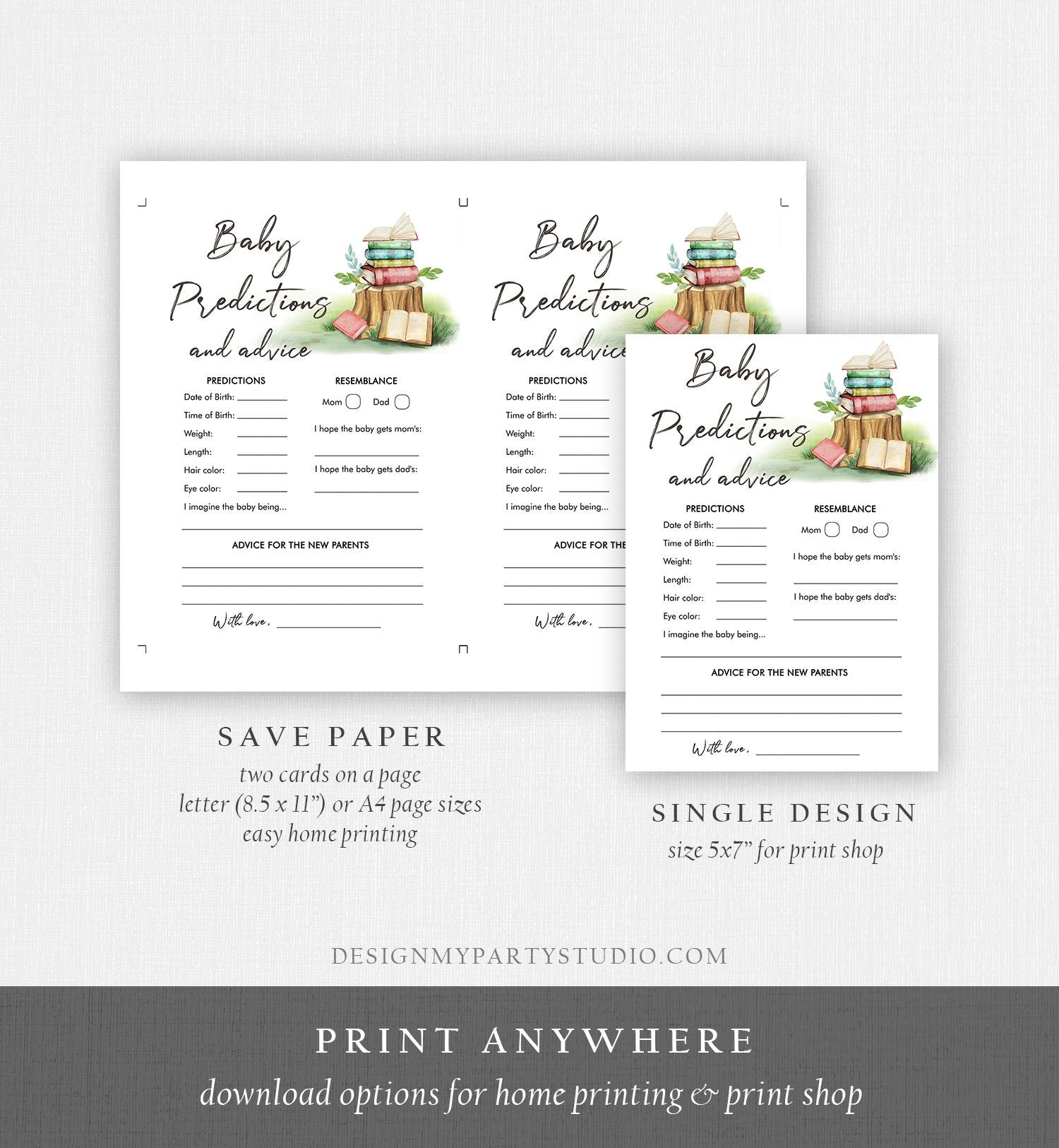 Editable Baby Predictions Baby Shower Game Advice for Parents Storybook Baby Shower Activity Book Shower Digital Template Printable 0427