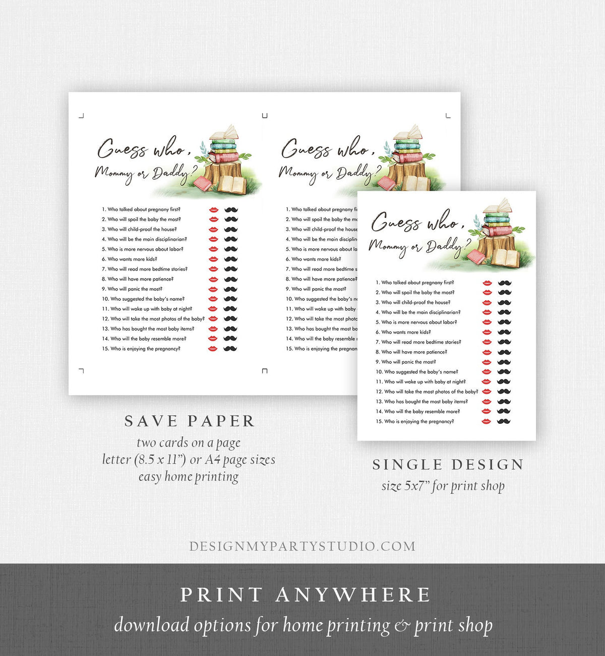 Editable Mommy or Daddy Baby Shower Game Guess Who Mom Dad Storybook Baby Shower Book Themed Gender Neutral Digital Template Printable 0427