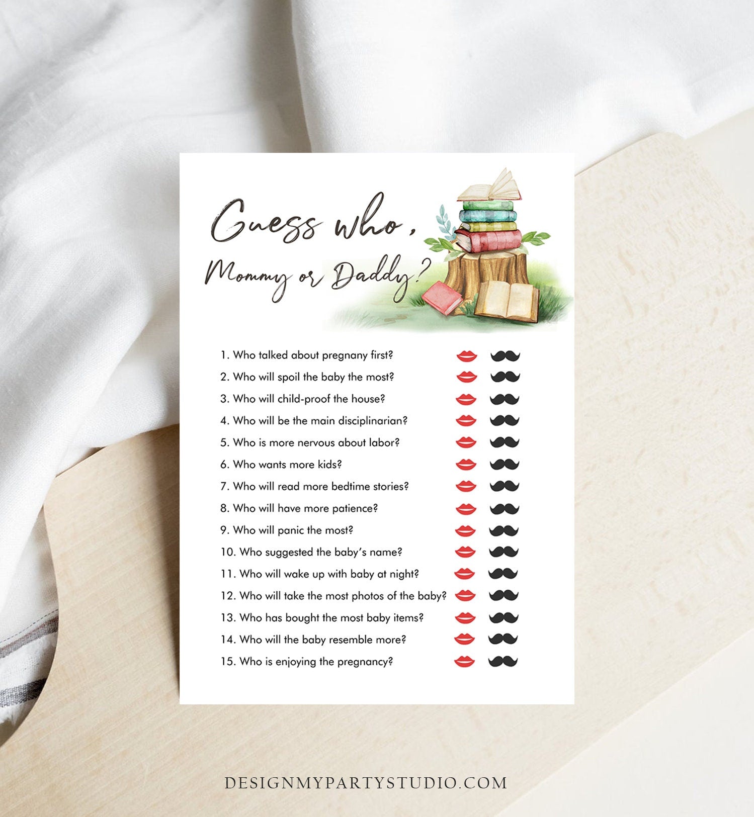 Editable Mommy or Daddy Baby Shower Game Guess Who Mom Dad Storybook Baby Shower Book Themed Gender Neutral Corjl Template Printable 0427