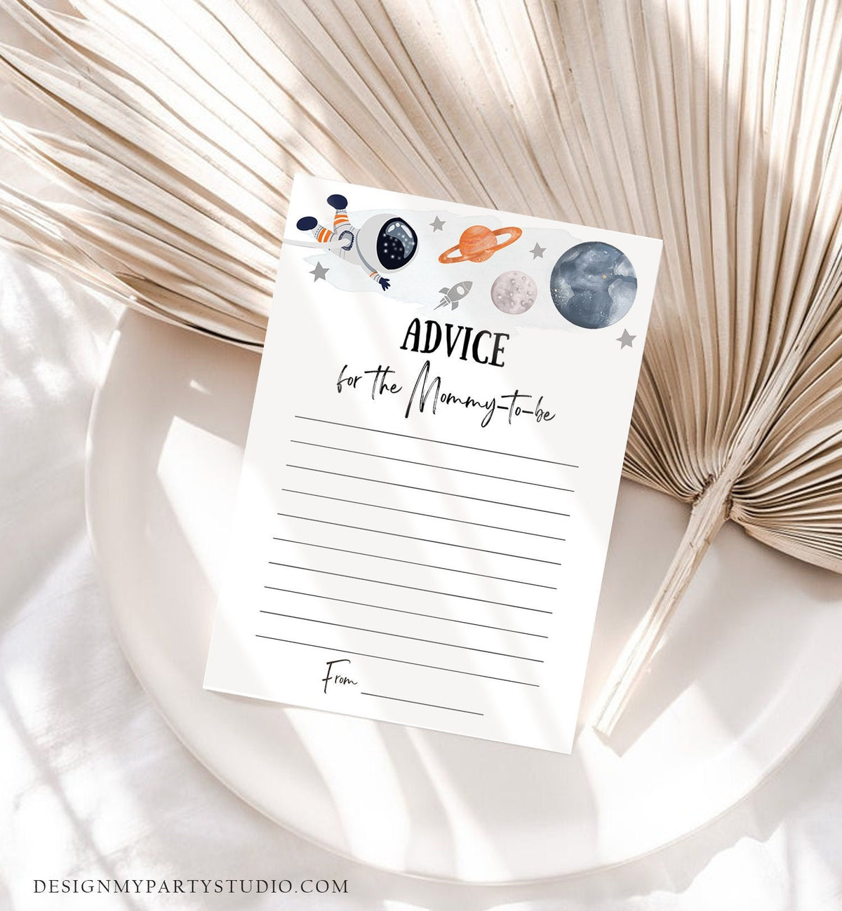 Editable Advice Card Baby Shower Game Advice for Mommy to Be Outer Space Planets Astronaut Orange Activity Digital Template Printable 0366