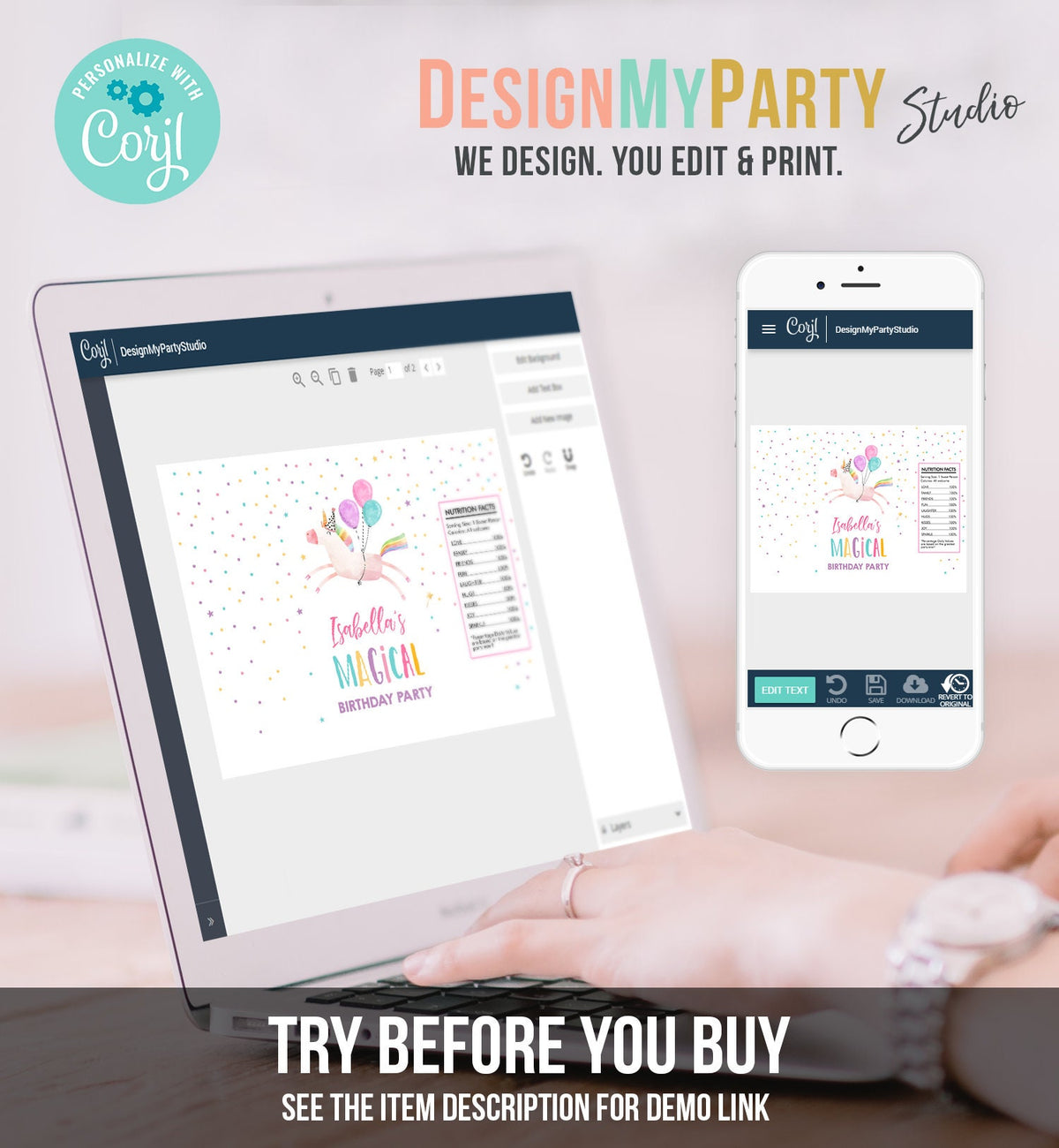 Editable Unicorn Chip Bag Magical Unicorn Birthday Party Decor Girl Rainbow Party Snack Unicorn Party Favors Digital Digital Template 0336