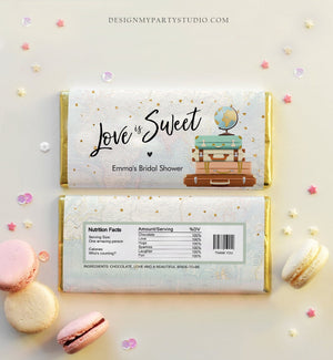 Editable Travel Bridal Shower Chocolate Bar Wrapper Love is Sweet Traveling to Mrs Adventure Map Download Corjl Template Printable 0263