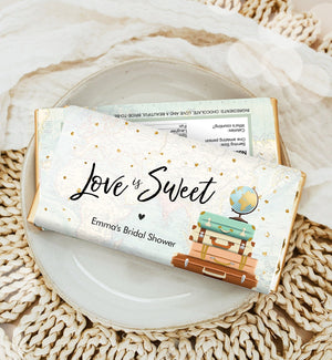 Editable Travel Bridal Shower Chocolate Bar Wrapper Love is Sweet Traveling to Mrs Adventure Map Download Corjl Template Printable 0263