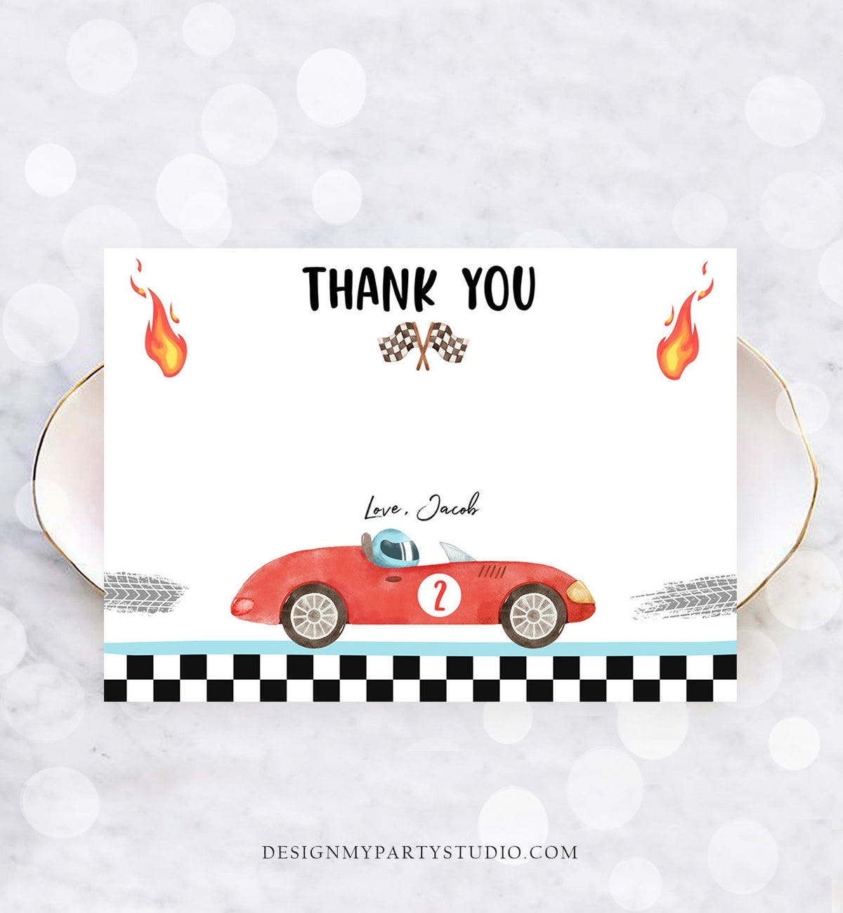 Editable Race Car Thank You Card Two Fast Birthday Boy Red Racing Car Note Birthday Fast One Digital Download Template Printable 0424
