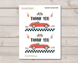 Race Car Thank You Card Two Fast Birthday Boy Red Racing Car Thank You Note Birthday Fast One Party Template Instant Download Corjl 0424