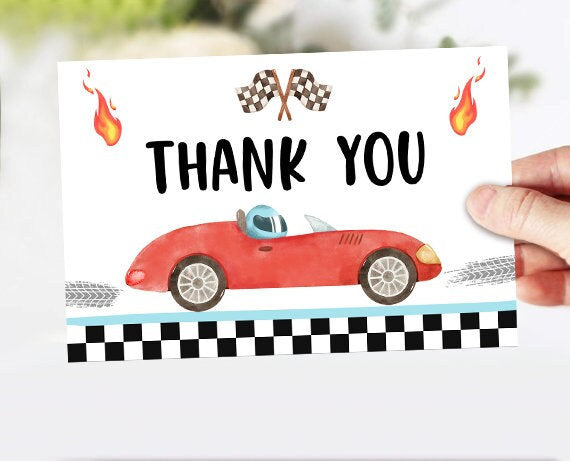 Race Car Thank You Card Two Fast Birthday Boy Red Racing Car Thank You Note Birthday Fast One Party Template Instant Download Printable 0424