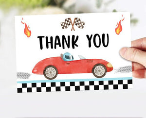 Race Car Thank You Card Two Fast Birthday Boy Red Racing Car Thank You Note Birthday Fast One Party Template Instant Download Corjl 0424
