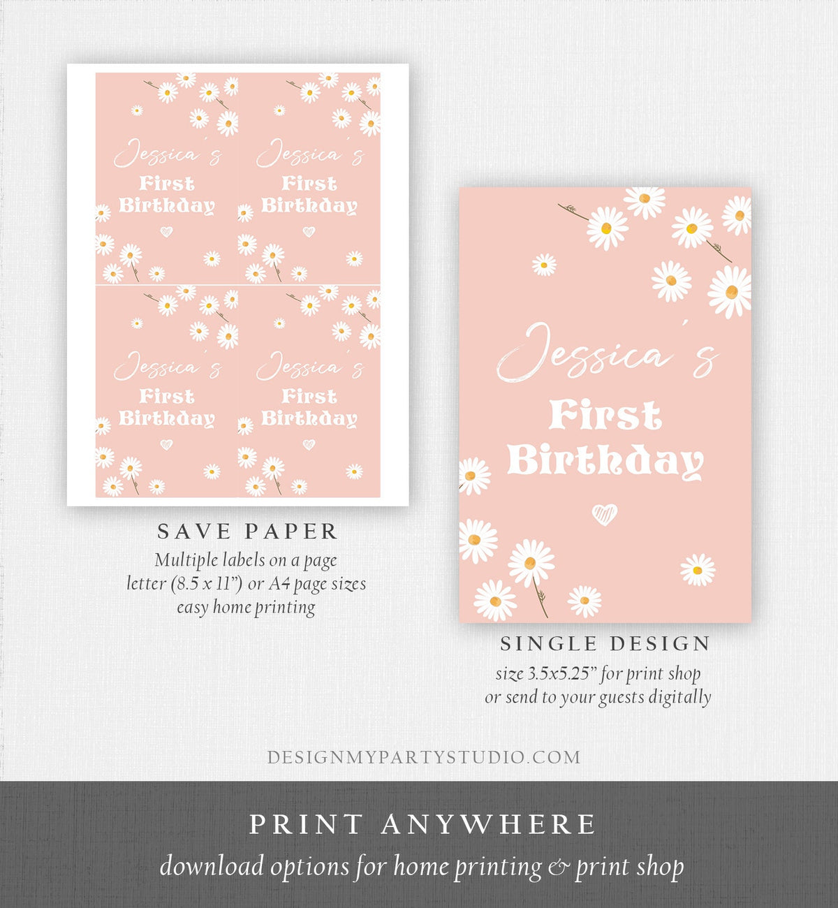 Editable Daisy Birthday Juice Pouch Labels Daisy Boho Retro Birthday Party Girl Wildflower Digital Download Editable Template Printable 0410